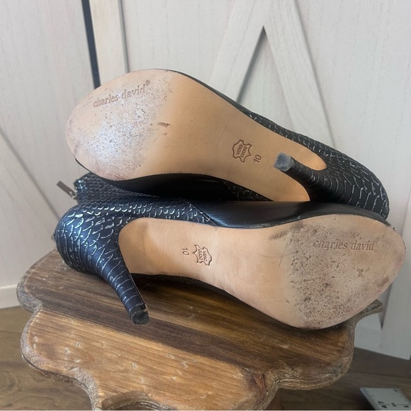 Charles David Black and Gray Snakeskin Heeled Boots - Picture 5 of 5